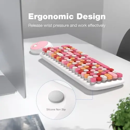 MOFII Wireless Keyboard and Mouse Combo, 2.4GHz Retro Typewriter Keyboard, Plug and Play, for PC Desktops Laptop Windows(White Mixed) - 3