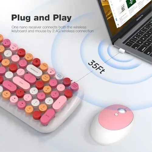 MOFII Wireless Keyboard and Mouse Combo, 2.4GHz Retro Typewriter Keyboard, Plug and Play, for PC Desktops Laptop Windows(White Mixed) - MOFII (1)