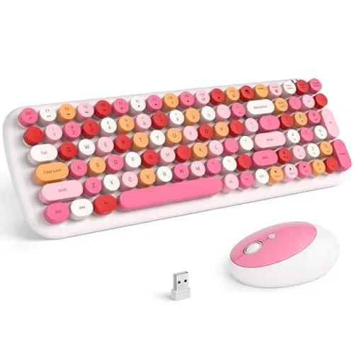 MOFII Wireless Keyboard and Mouse Combo, 2.4GHz Retro Typewriter Keyboard, Plug and Play, for PC Desktops Laptop Windows(White Mixed) - 1