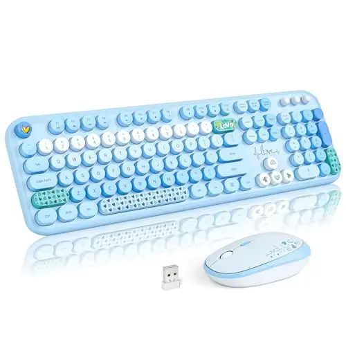 MOFII Wireless Keyboard and Mouse Combo, Black Colorful 2.4GHz Full Size Keyboard with Round Keycaps, Retro Keyboard Cute Wireless Mouse for Laptop, PC, Chromebook, Smart TV, Windows 