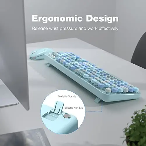 MOFII Wireless Keyboard and Mouse Combo, Blue Colorful Round Key Typewriter Keyboards, 2.4GHz Full Size Keyboard Computer Mice, USB Receiver Plug and Play, for Laptop, PC, Chromebook, Smart TV - 3