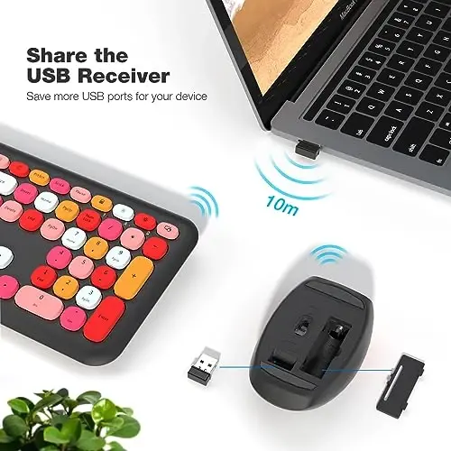 MOFII Wireless Keyboard and Mouse Combo, Colorful Full Size Keyboard with Number Pad, Silent Cute Wireless Mouse, 2.4GHz Dropout-Free Connection, for PC Laptop Computer (Black Color) - 3