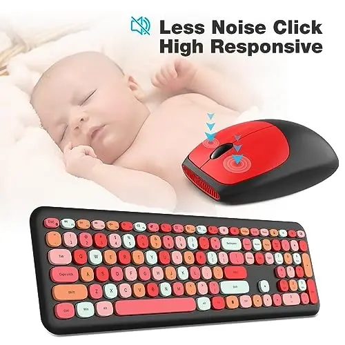 MOFII Wireless Keyboard and Mouse Combo, Colorful Full Size Keyboard with Number Pad, Silent Cute Wireless Mouse, 2.4GHz Dropout-Free Connection, for PC Laptop Computer (Black Color) - 5