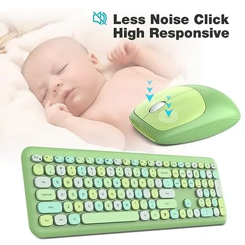 MOFII Wireless Keyboard and Mouse Combo, Colorful Full Size Keyboard with Number Pad, Silent Cute Wireless Mouse, 2.4GHz Dropout-Free Connection, for PC Laptop Computer (Green Color) - 5