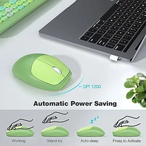 MOFII Wireless Keyboard and Mouse Combo, Colorful Full Size Keyboard with Number Pad, Silent Cute Wireless Mouse, 2.4GHz Dropout-Free Connection, for PC Laptop Computer (Green Color) - 4