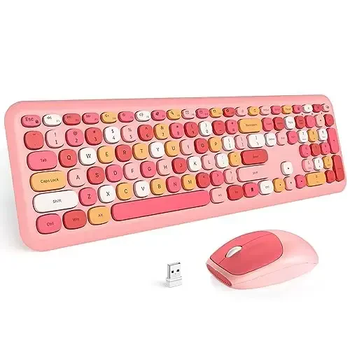 MOFII Wireless Keyboard and Mouse Combo, Colorful Full Size Keyboard with Number Pad, Silent Cute Wireless Mouse, 2.4GHz Dropout-Free Connection, for PC Laptop Computer (Pink Color) - 1