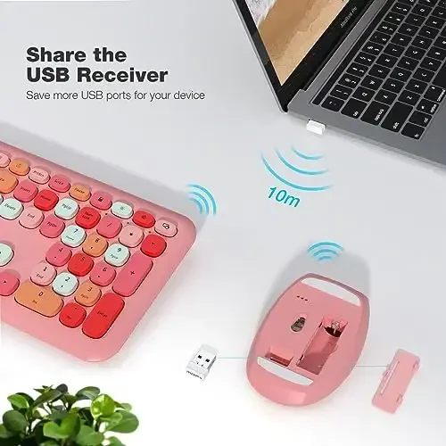 MOFII Wireless Keyboard and Mouse Combo, Colorful Full Size Keyboard with Number Pad, Silent Cute Wireless Mouse, 2.4GHz Dropout-Free Connection, for PC Laptop Computer (Pink Color) - 3