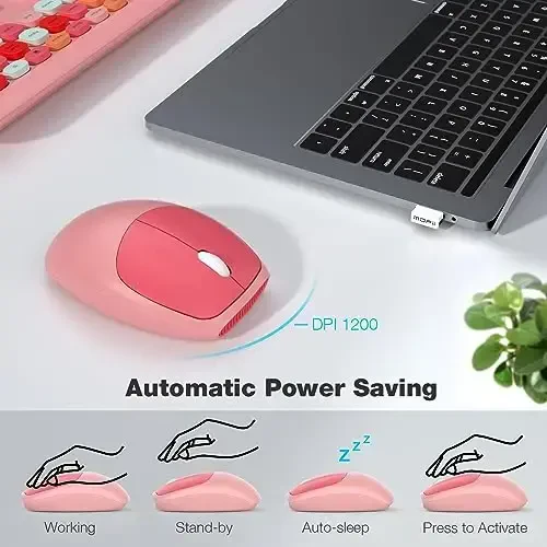 MOFII Wireless Keyboard and Mouse Combo, Colorful Full Size Keyboard with Number Pad, Silent Cute Wireless Mouse, 2.4GHz Dropout-Free Connection, for PC Laptop Computer (Pink Color) - 4