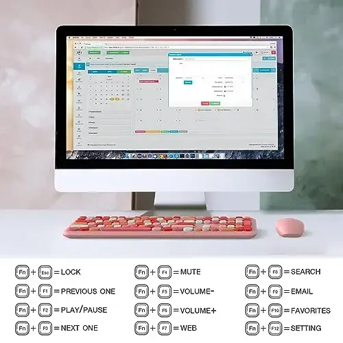 MOFII Wireless Keyboard and Mouse Combo, Colorful Full Size Keyboard with Number Pad, Silent Cute Wireless Mouse, 2.4GHz Dropout-Free Connection, for PC Laptop Computer (Pink Color) - 6