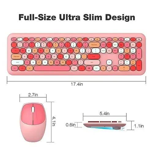 MOFII Wireless Keyboard and Mouse Combo, Colorful Full Size Keyboard with Number Pad, Silent Cute Wireless Mouse, 2.4GHz Dropout-Free Connection, for PC Laptop Computer (Pink Color) - 7