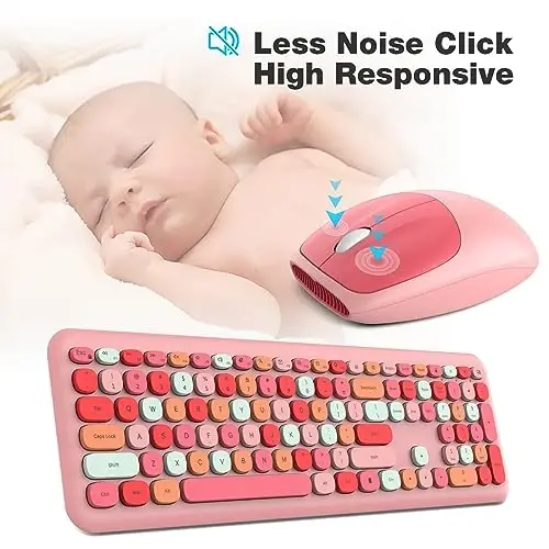 MOFII Wireless Keyboard and Mouse Combo, Colorful Full Size Keyboard with Number Pad, Silent Cute Wireless Mouse, 2.4GHz Dropout-Free Connection, for PC Laptop Computer (Pink Color) - 5