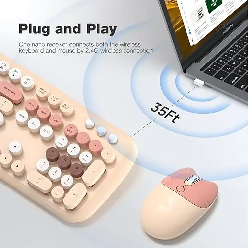 MOFII Wireless Keyboard and Mouse Combo, Full-Sized Colorful Typewriter Keyboard with Round Keycaps, 2.4G Cute Mouse Compatible with PC/Laptop/Computer,Milk Tea Color - MOFII (1)