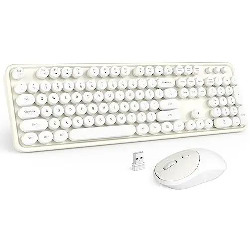 MOFII Wireless Keyboard and Mouse Combo, Milk White 2.4G Full Size Keyboard, Round Key Typewriter Keyboards and Cute Mice with 2 in 1 USB Dongle, for PC Laptop Chromebook Smart TV 