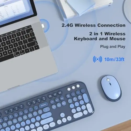MOFII Wireless Keyboard and Mouse Combo,2.4G Typewriter Keyboard Quiet Mice | Retro Full Size Computer Keyboards, Cute Mouse, USB Dongle Plug and Play, for PC,Laptop,Desktop,Windows (Sea Blue Gradient) - MOFII (1)
