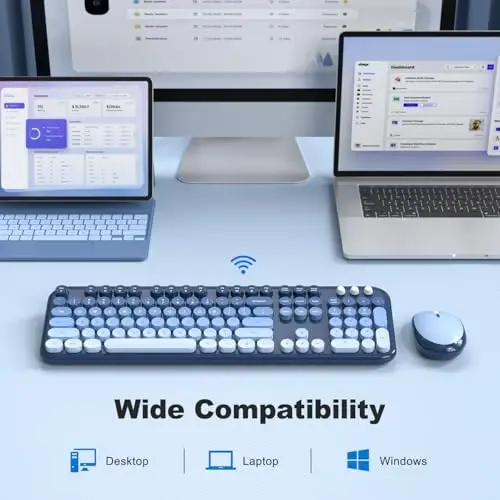 MOFII Wireless Keyboard and Mouse Combo,2.4G Typewriter Keyboard Quiet Mice | Retro Full Size Computer Keyboards, Cute Mouse, USB Dongle Plug and Play, for PC,Laptop,Desktop,Windows (Sea Blue Gradient) - 5