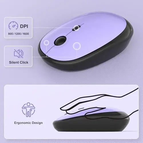 MOFII Wireless Keyboard and Mouse Combo,2.4G Typewriter Keyboard Quiet Mice | Retro Full Size Computer Keyboards,Cute Mouse,USB Dongle Plug and Play, for PC,Laptop,Desktop,Windows (Black Purple Gradient) - 3