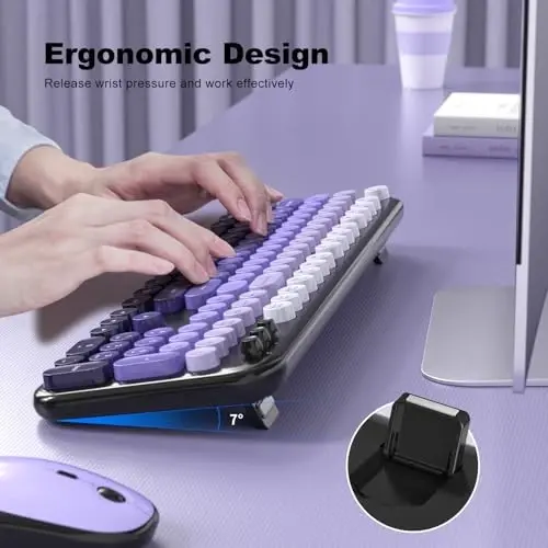 MOFII Wireless Keyboard and Mouse Combo,2.4G Typewriter Keyboard Quiet Mice | Retro Full Size Computer Keyboards,Cute Mouse,USB Dongle Plug and Play, for PC,Laptop,Desktop,Windows (Black Purple Gradient) - 4
