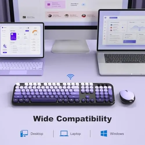 MOFII Wireless Keyboard and Mouse Combo,2.4G Typewriter Keyboard Quiet Mice | Retro Full Size Computer Keyboards,Cute Mouse,USB Dongle Plug and Play, for PC,Laptop,Desktop,Windows (Black Purple Gradient) - 5