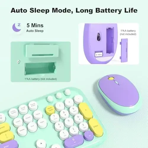 MOFII Wireless Keyboard and Mouse, Retro Typewriter Keyboard and Silent Mouse, 2.4GHz Full Size Keyboard and Mouse Wireless Combo for Laptop, PC, Desktop, Windows (Mint Green) - 7