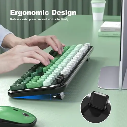 MOFII Wireless Keyboard and Mouse, Retro Typewriter Keyboard and Silent Mouse, 2.4GHz Full Size Keyboard and Mouse Wireless Combo for Laptop, PC, Desktop, Windows (Mint Green) - 4