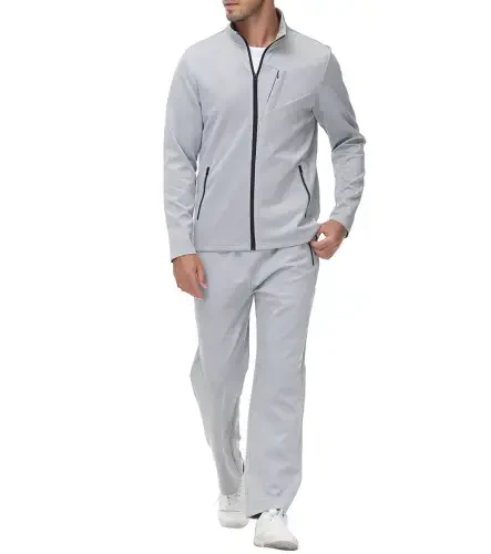 MoFiz Erkaklar Treni Kostyum To'plami Uzun Yengli To'liq Zip Yugurish Sportli Ter Kostyum 2 Qism Och kulrang M-2XL - 4