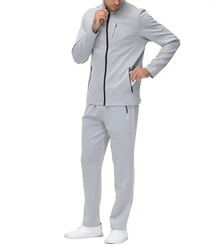 MoFiz Erkaklar Treni Kostyum To'plami Uzun Yengli To'liq Zip Yugurish Sportli Ter Kostyum 2 Qism Och kulrang M-2XL - 6