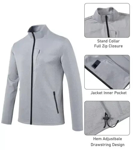 MoFiz Erkaklar Treni Kostyum To'plami Uzun Yengli To'liq Zip Yugurish Sportli Ter Kostyum 2 Qism Och kulrang M-2XL - 7