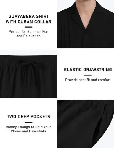 MoFiz Men's Linen Sets 2 Pieces Summer Vacation Party Beach Outfits Short Sleeve Button Down Shirts and Pants Set - 5