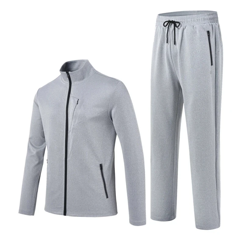MoFiz Men's Tracksuits Set Long Sleeve Full Zip Running Sports Sweatsuit 2 Piece Light gray M-2XL - MOFIZ