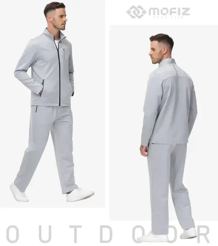 MoFiz Men's Tracksuits Set Long Sleeve Full Zip Running Sports Sweatsuit 2 Piece Light gray M-2XL - 3