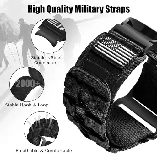 MOFREE Band for Samsung Galaxy Watch 7 6 4 5 Bands Men Women 40mm 44mm/Watchs 6 4 Classic 47mm 43mm 42mm 46mm/5 Pro 45mm/Active 2/FE, 20mm Nylon Woven Loop Sport Adjustable Strap for Men, Black - 3