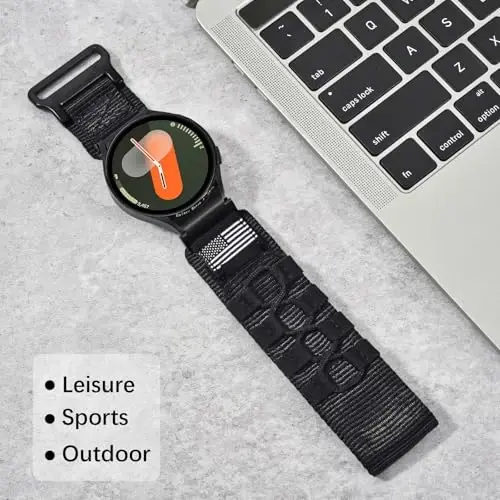 MOFREE Band for Samsung Galaxy Watch 7 6 4 5 Bands Men Women 40mm 44mm/Watchs 6 4 Classic 47mm 43mm 42mm 46mm/5 Pro 45mm/Active 2/FE, 20mm Nylon Woven Loop Sport Adjustable Strap for Men, Black - 5