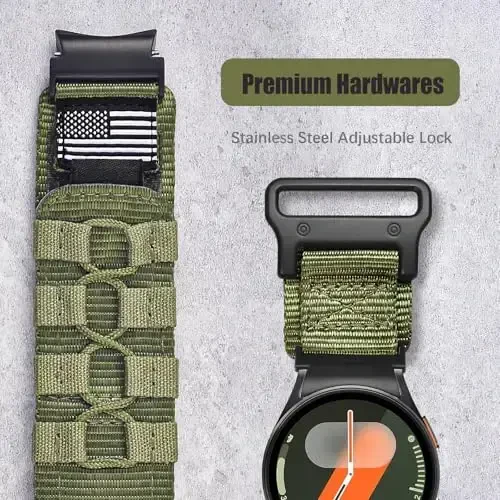 MOFREE Band for Samsung Galaxy Watch 7 6 4 5 Bands Men Women 40mm 44mm/Watchs 6 4 Classic 47mm 43mm 42mm 46mm/5 Pro 45mm/Active 2/FE, 20mm Nylon Woven Loop Sport Adjustable Strap for Men, Green - 4