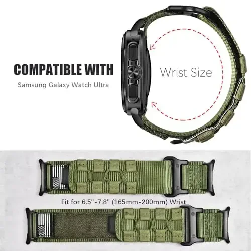 MOFREE Compatible with Samsung Galaxy Watch Ultra 47mm/Ultra 2 (2024/2025) Bands,Rugged Nylon Woven Loop Sport Adjustable Strap Replacement Wristband for Samsung Galaxy Watch Ultra Bands for Men Army-green - 4