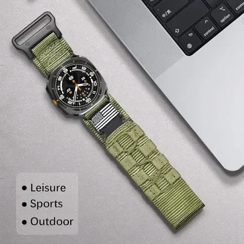 MOFREE Compatible with Samsung Galaxy Watch Ultra 47mm/Ultra 2 (2024/2025) Bands,Rugged Nylon Woven Loop Sport Adjustable Strap Replacement Wristband for Samsung Galaxy Watch Ultra Bands for Men Army-green - 5