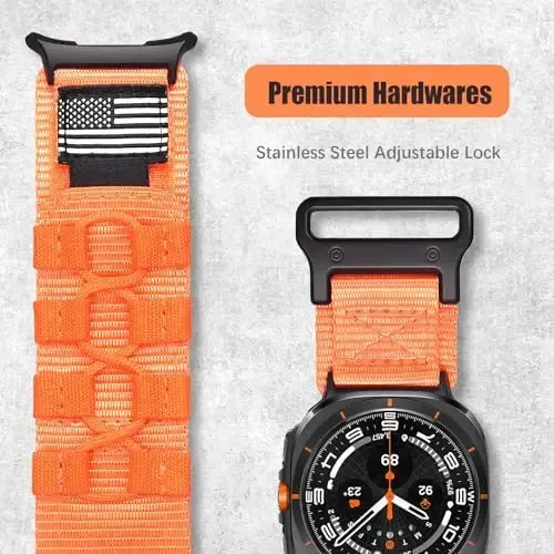 MOFREE Compatible with Samsung Galaxy Watch Ultra 47mm/Ultra 2 (2024/2025) Bands,Rugged Nylon Woven Loop Sport Adjustable Strap Replacement Wristband for Samsung Galaxy Watch Ultra Bands for Men Orange - 3