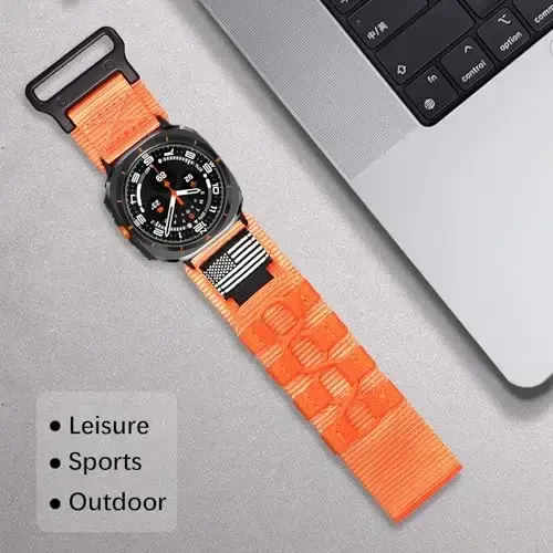 MOFREE Compatible with Samsung Galaxy Watch Ultra 47mm/Ultra 2 (2024/2025) Bands,Rugged Nylon Woven Loop Sport Adjustable Strap Replacement Wristband for Samsung Galaxy Watch Ultra Bands for Men Orange - 5