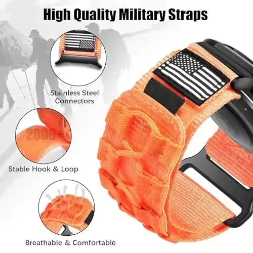 MOFREE Compatible with Samsung Galaxy Watch Ultra 47mm/Ultra 2 (2024/2025) Bands,Rugged Nylon Woven Loop Sport Adjustable Strap Replacement Wristband for Samsung Galaxy Watch Ultra Bands for Men Orange - 2