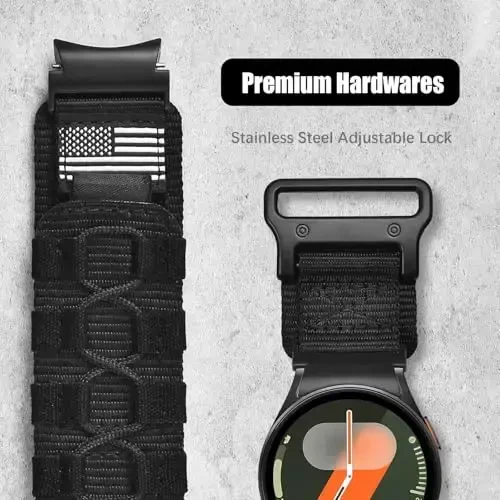 MOFREE Ремешок для Samsung Galaxy Watch 7 6 4 5 Мужские Женские 40мм 44мм/Watchs 6 4 Classic 47мм 43мм 42мм 46мм/5 Pro 45мм/Active 2/FE, 20мм Нейлоновый Тканый Спортивный Регулируемый Ремешок для Мужчин, Черный - 4