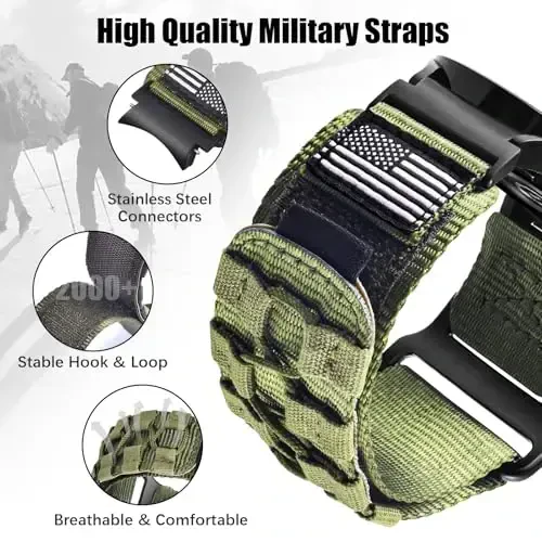 MOFREE Band for Samsung Galaxy Watch 7 6 4 5 Bands Men Women 40mm 44mm/Watchs 6 4 Classic 47mm 43mm 42mm 46mm/5 Pro 45mm/Active 2/FE, 20mm Nylon Woven Loop Sport Adjustable Strap for Men, Green - 3