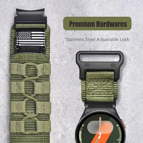 MOFREE Samsung Galaxy Watch 7 6 4 5 uchun tasmalar Erkaklar Ayollar 40mm 44mm/Soat 6 4 Classic 47mm 43mm 42mm 46mm/5 Pro 45mm/Active 2/FE, 20mm neylon to'quv halqali sport sozlanishi tasmasi Erkaklar, Yashil uchun - 4