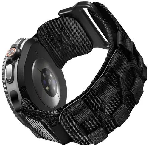 MOFREE Samsung Galaxy Watch 8 Classic 46mm/Galaxy Watch 8 40mm 44mm ile Uyumlu, Sağlam Naylon Dokuma Döngü Spor Ayarlanabilir Kayış Değiştirme Bilekliği Samsung Galaxy Watch 8 Erkekler için Siyah - 1