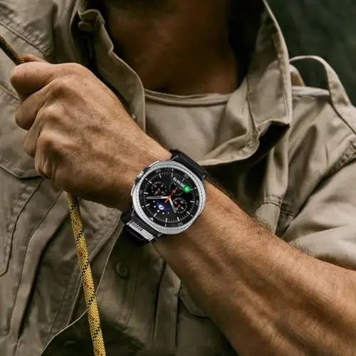 MOFREE Samsung Galaxy Watch 8 Classic 46mm/Galaxy Watch 8 40mm 44mm ile Uyumlu, Sağlam Naylon Dokuma Döngü Spor Ayarlanabilir Kayış Değiştirme Bilekliği Samsung Galaxy Watch 8 Erkekler için Siyah - 4