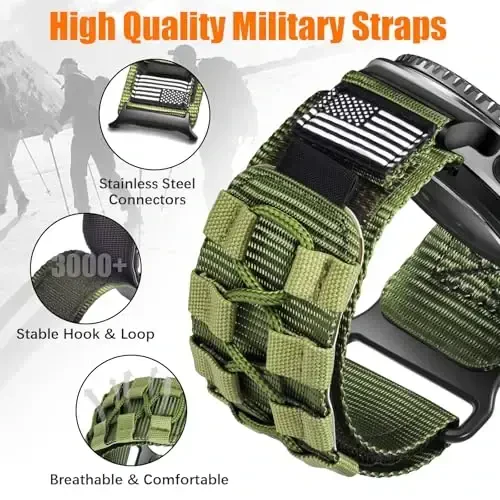 MOFREE Compatible with Samsung Galaxy Watch 8 Classic 46mm/Galaxy Watch 8 40mm 44mm,Rugged Nylon Woven Loop Sport Adjustable Strap Replacement Wristband for Samsung Galaxy Watch 8 Bands for Men Green - 6