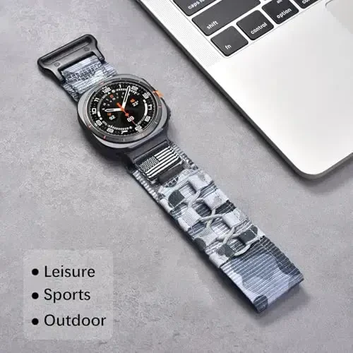 MOFREE Samsung Galaxy Watch Ultra 47mm (2024) ga mos keladigan, bardoshli naylon toʻqilgan halqa sport sozlanuvchan qayishi, Samsung Galaxy Watch Ultra bilaguzuklarini erkaklar uchun almashtirish. - 5