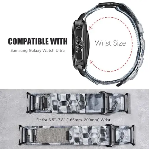 MOFREE Compatible with Samsung Galaxy Watch Ultra 47mm/Ultra 2 (2024/2025) Bands,Rugged Nylon Woven Loop Sport Adjustable Strap Replacement Wristband for Samsung Galaxy Watch Ultra Bands for Men - 4