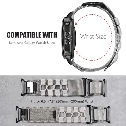 MOFREE Samsung Galaxy Watch Ultra 47mm (2025/2024) ile Uyumlu Kordon, Sağlam Naylon Örgü Döngü Spor Ayarlanabilir Kayış Değiştirme Erkekler için Samsung Galaxy Watch Ultra Kordonları - 4