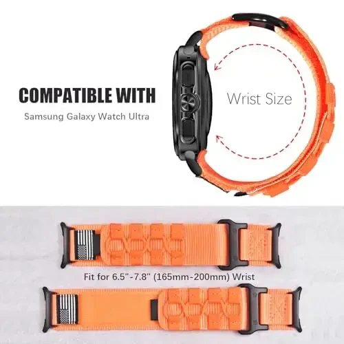 MOFREE Samsung Galaxy Watch Ultra 47mm/Ultra 2 (2024/2025) bilakuzuklari bilan mos keladi, mustahkam neylon to'quv halqali sport sozlanishi tasma Samsung Galaxy Watch Ultra bilakuzuklari erkaklar uchun to'q sariq - 4