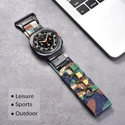 MOFREE Samsung Galaxy Watch Ultra 47mm/Ultra 2 (2024/2025) ile Uyumlu Kordonlar, Sağlam Naylon Dokuma Döngü Spor Ayarlanabilir Kayış Değiştirme Erkekler için Samsung Galaxy Watch Ultra Kordonları - 5