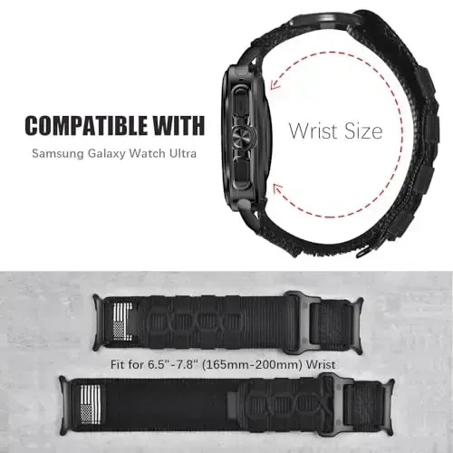 MOFREE Samsung Galaxy Watch Ultra 47mm/Ultra 2 (2024/2025) tasmalariga mos keladi, erkaklar uchun Samsung Galaxy Watch 7 Ultra Band 47 mm uchun mustahkam neylon to'quv sport sozlanishi tasma almashtirish bilaguzuk - 4